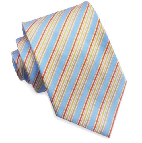 Image 1 of Light Blue Orange Gold Diagonal Stripes Formal Wedding Straight Mens Neck Tie 