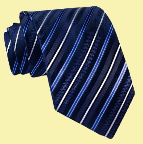 Image 0 of Black Dark Blue White Diagonal Stripes Formal Wedding Straight Mens Neck Tie 