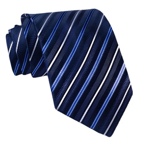 Image 1 of Black Dark Blue White Diagonal Stripes Formal Wedding Straight Mens Neck Tie 