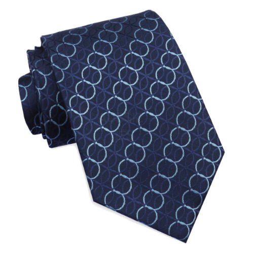 Image 1 of Dark Midnight Blue Cascading Rings Formal Wedding Straight Mens Neck Tie 