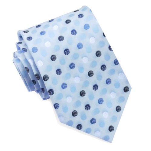 Image 1 of Dark Blue White Light Blue Polka Dots Formal Wedding Straight Mens Neck Tie 