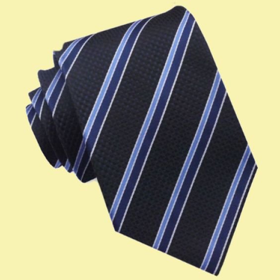 Image 0 of Black Cobalt Dark Blue Stripes Textured Formal Wedding Straight Mens Neck Tie 
