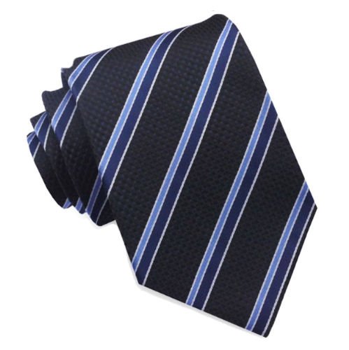 Image 1 of Black Cobalt Dark Blue Stripes Textured Formal Wedding Straight Mens Neck Tie 