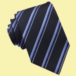 Black Cobalt Dark Blue Stripes Textured Formal Wedding Straight Mens Neck Tie 