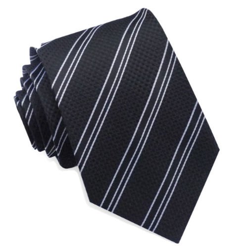 Image 1 of Black White Stripes Textured Formal Wedding Straight Mens Neck Tie 