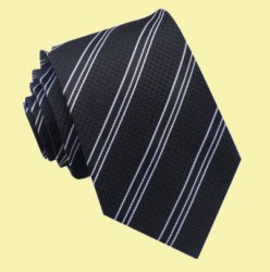 Black White Stripes Textured Formal Wedding Straight Mens Neck Tie 