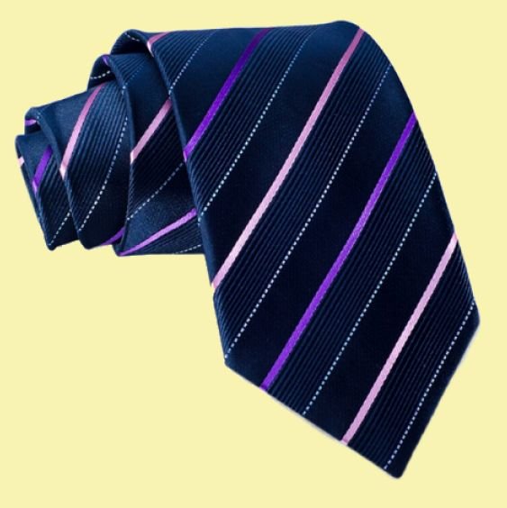 Image 0 of Dark Blue Pink Purple Stripes Formal Wedding Straight Mens Neck Tie 