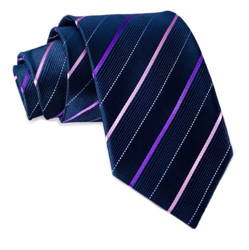Image 1 of Dark Blue Pink Purple Stripes Formal Wedding Straight Mens Neck Tie 
