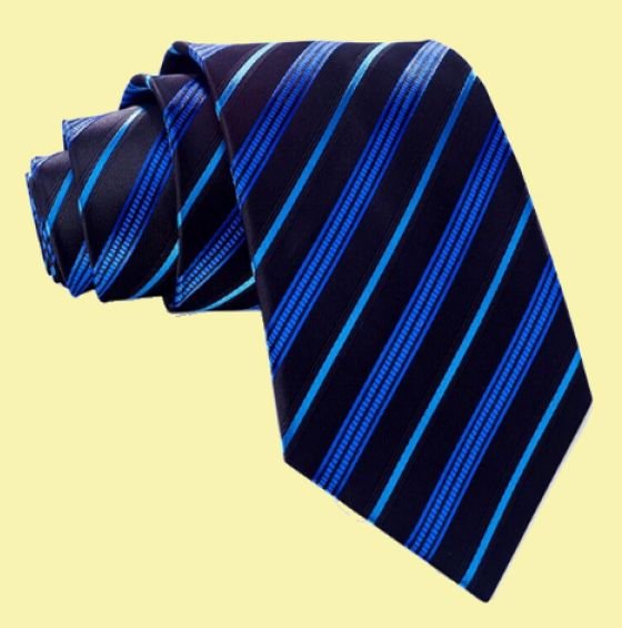 Image 0 of Black Electric Blue Diagonal Stripes Formal Wedding Straight Mens Neck Tie 