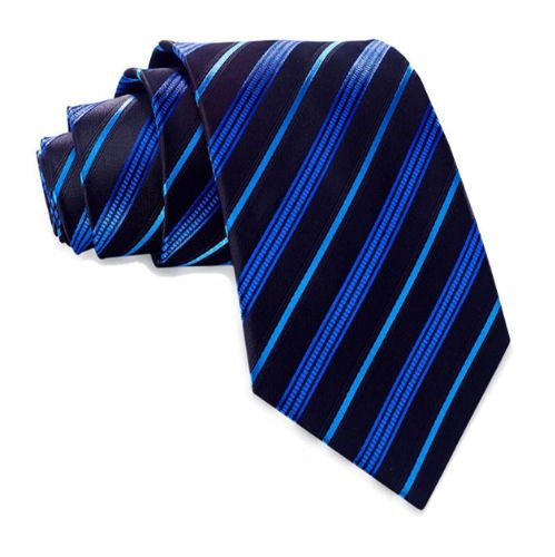 Image 1 of Black Electric Blue Diagonal Stripes Formal Wedding Straight Mens Neck Tie 
