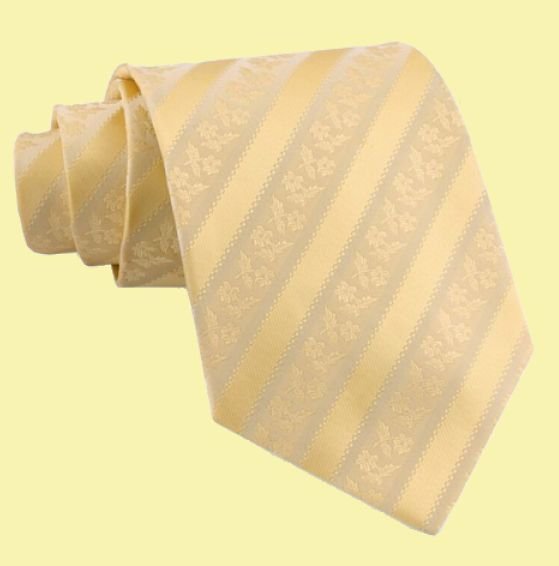 Image 0 of Light Yellow Floral Embossed Stripes Formal Wedding Straight Mens Neck Tie