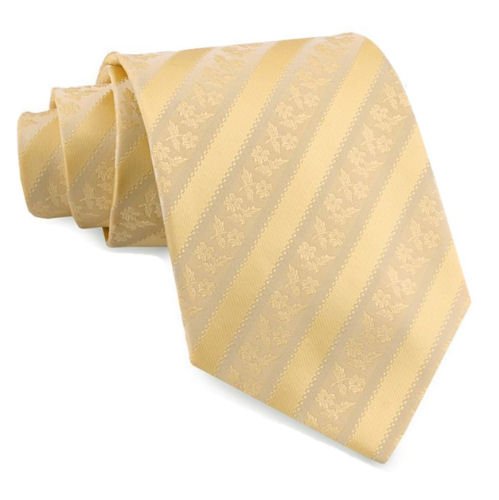 Image 1 of Light Yellow Floral Embossed Stripes Formal Wedding Straight Mens Neck Tie