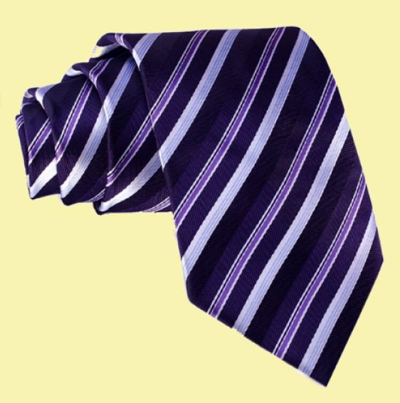 Image 0 of Black Dark Purple Lilac White Stripes Formal Wedding Straight Mens Neck Tie 