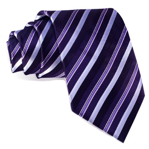 Image 1 of Black Dark Purple Lilac White Stripes Formal Wedding Straight Mens Neck Tie 