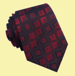 Black Red Square Textured Pattern Formal Wedding Straight Mens Neck Tie 