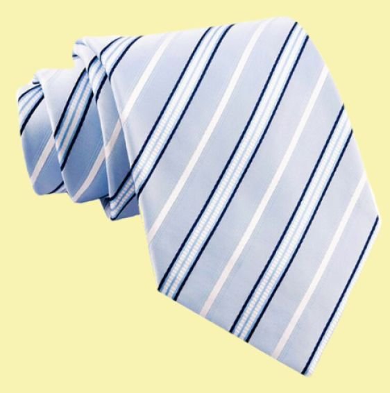 Image 0 of Light Blue Navy White Diagonal Stripes Formal Wedding Straight Mens Neck Tie 