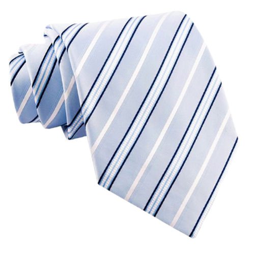Image 1 of Light Blue Navy White Diagonal Stripes Formal Wedding Straight Mens Neck Tie 