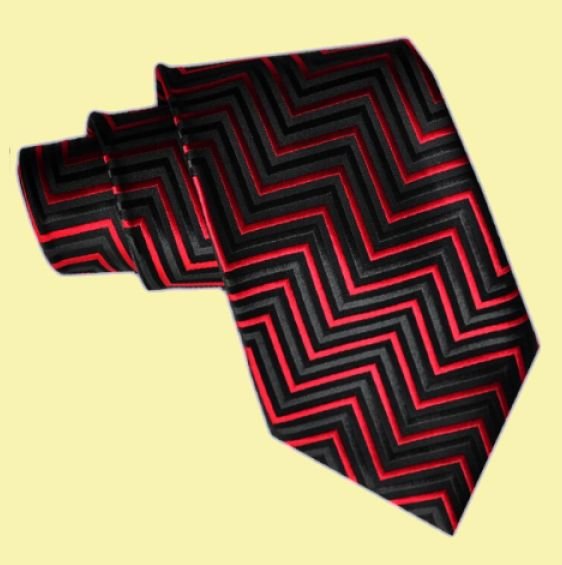Image 0 of Black Red Zigzag Pattern Formal Wedding Straight Mens Neck Tie 