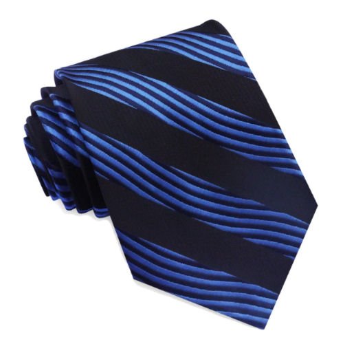 Image 1 of Black Electric Blue Wave Stripes Formal Wedding Straight Mens Neck Tie 