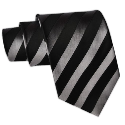 Image 1 of Black Silver Diagonal Stripes Formal Wedding Straight Mens Neck Tie  