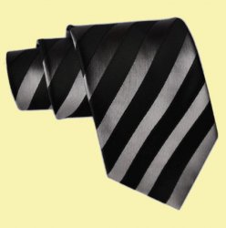Black Silver Diagonal Stripes Formal Wedding Straight Mens Neck Tie  