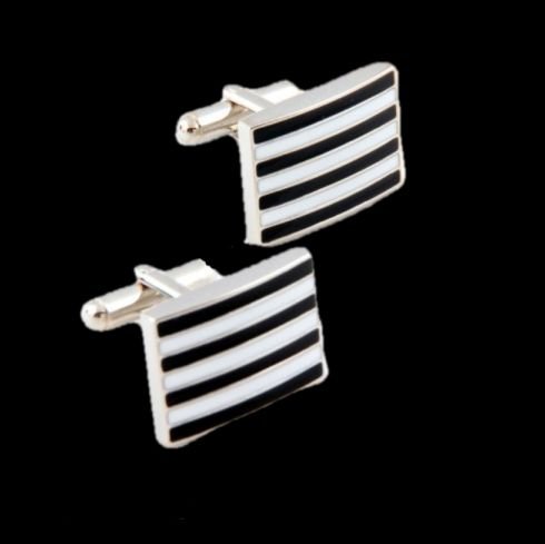 Image 0 of Black And White Stripes Formal Groomsmen Groom Wedding Mens Cufflinks Two Sets