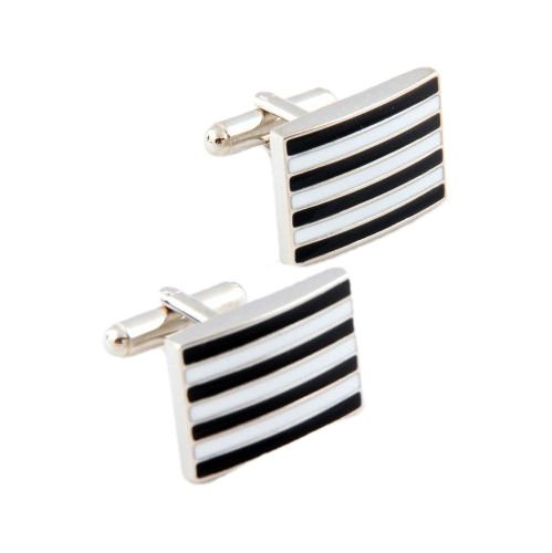 Image 1 of Black And White Stripes Formal Groomsmen Groom Wedding Mens Cufflinks Two Sets