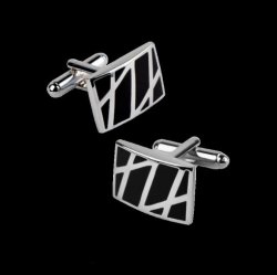 Black And White Zigzag Formal Groomsmen Groom Wedding Mens Cufflinks