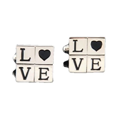 Image 1 of Black And Silver Love Formal Groomsmen Groom Wedding Mens Cufflinks Two Sets