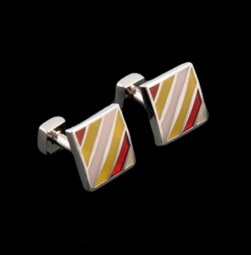 Image 0 of Pink Yellow Red Stripes Formal Groomsmen Groom Wedding Mens Cufflinks Two Sets