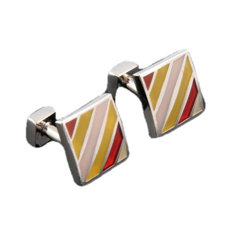 Image 1 of Pink Yellow Red Stripes Formal Groomsmen Groom Wedding Mens Cufflinks Two Sets