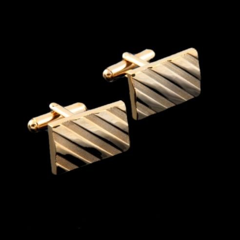 Image 0 of Gold Diagonal Stripes Formal Groomsmen Groom Wedding Mens Cufflinks Two Sets