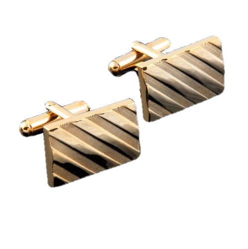 Image 1 of Gold Diagonal Stripes Formal Groomsmen Groom Wedding Mens Cufflinks Two Sets