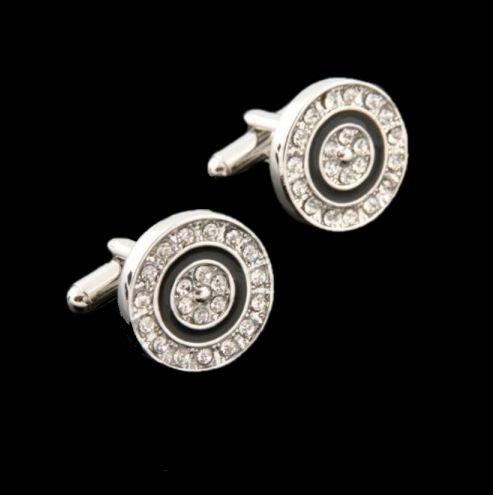 Image 0 of Clear Diamante Circular Formal Groomsmen Groom Wedding Mens Cufflinks Two Sets