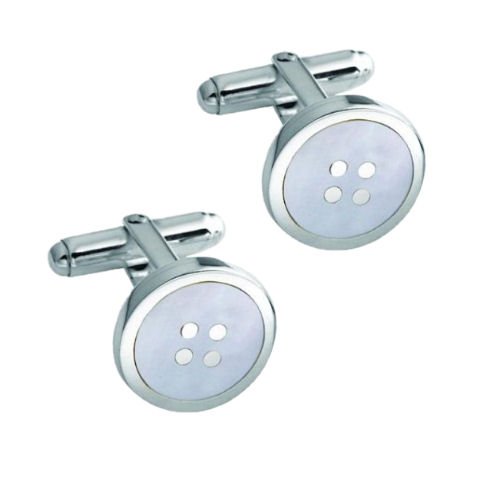 Image 1 of Silver Button Formal Groomsmen Groom Wedding Mens Cufflinks Two Sets