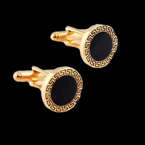 Image 0 of Black Inset Circular Formal Groomsmen Groom Wedding Mens Cufflinks Two Sets