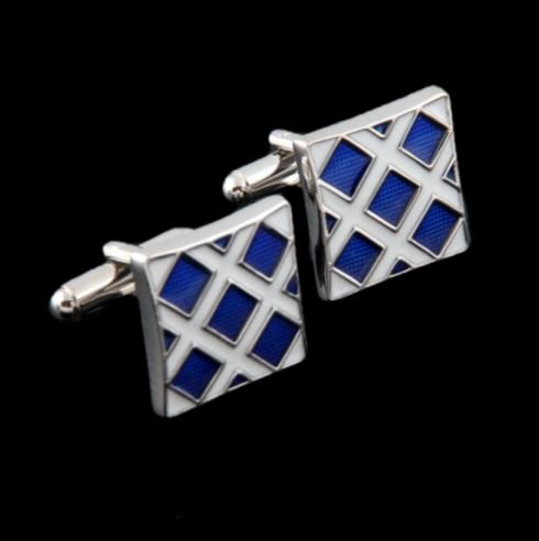 Image 0 of Blue White Crosshatch Formal Groomsmen Groom Wedding Mens Cufflinks