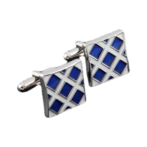 Image 1 of Blue White Crosshatch Formal Groomsmen Groom Wedding Mens Cufflinks