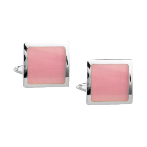 Image 1 of Baby Pink Inset Square Formal Groomsmen Groom Wedding Mens Cufflinks Two Sets