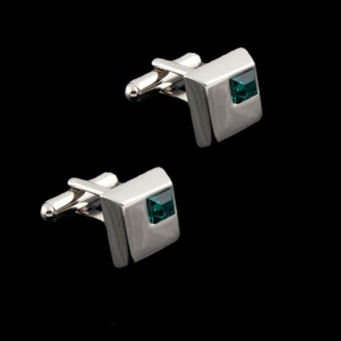 Image 0 of Green Stone Silver Square Formal Groomsmen Groom Wedding Mens Cufflinks Two Sets
