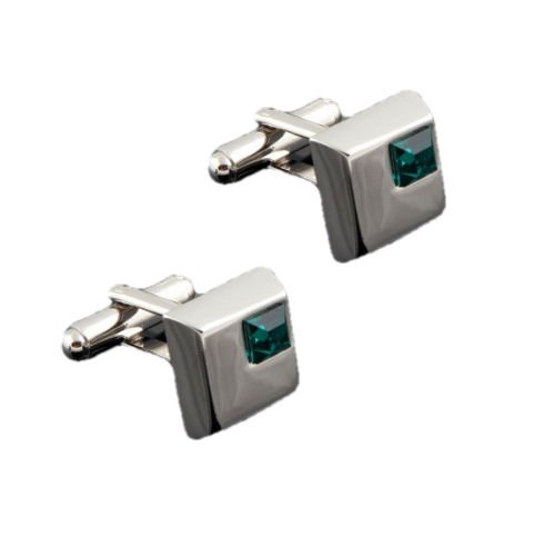 Image 1 of Green Stone Silver Square Formal Groomsmen Groom Wedding Mens Cufflinks Two Sets