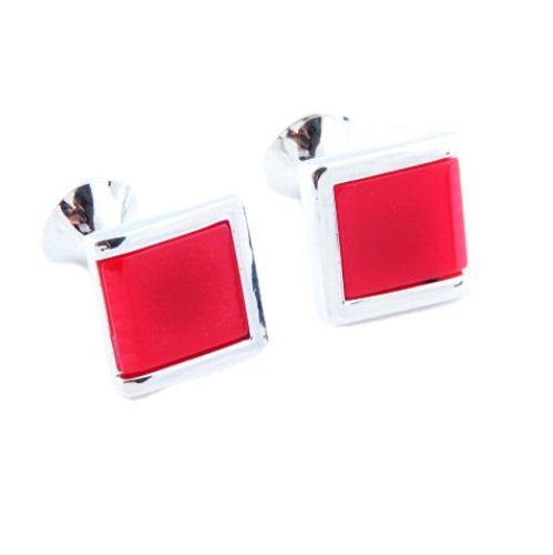 Image 1 of Rose Pink Inset Square Formal Groomsmen Groom Wedding Mens Cufflinks Two Sets