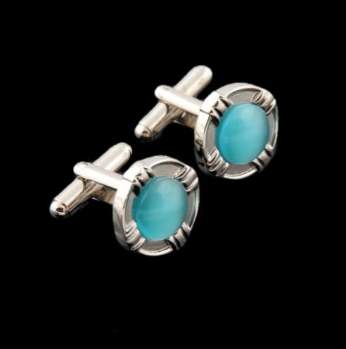 Image 0 of Turquoise Inset Round Formal Groomsmen Groom Wedding Mens Cufflinks Two Sets