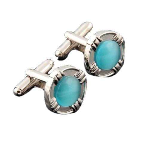 Image 1 of Turquoise Inset Round Formal Groomsmen Groom Wedding Mens Cufflinks Two Sets