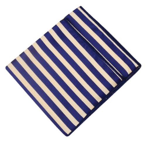 Image 1 of Dark Blue Light Gold Stripes Groomsmen Groom Wedding Mens Pocket Square