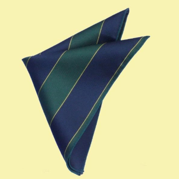 Image 0 of Dark Blue Green Gold Stripes Groomsmen Groom Wedding Mens Pocket Square