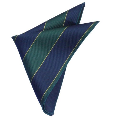 Image 1 of Dark Blue Green Gold Stripes Groomsmen Groom Wedding Mens Pocket Square