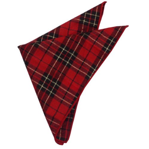 Image 1 of Red Black Gold Plaid Groomsmen Groom Wedding Mens Pocket Square