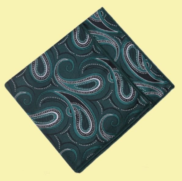 Image 0 of Dark Green White Paisley Groomsmen Groom Wedding Mens Pocket Square