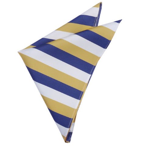 Image 1 of Blue Yellow White Stripes Groomsmen Groom Wedding Mens Pocket Square